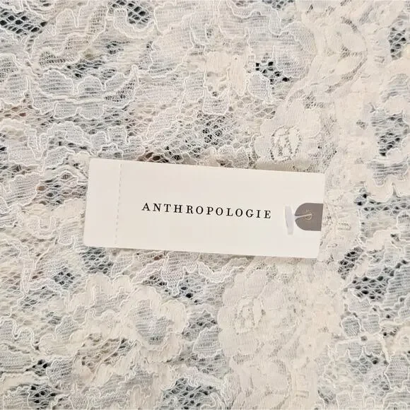 NWT Anthropologie Medium Sheer Lace Short Sleeve White Blouse Fairy Whimsical - Picture 3 of 11